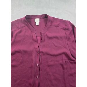 Chicos Top Shirt Blouse Womens Size 2 Purple Button Up Long Sleeve *Read